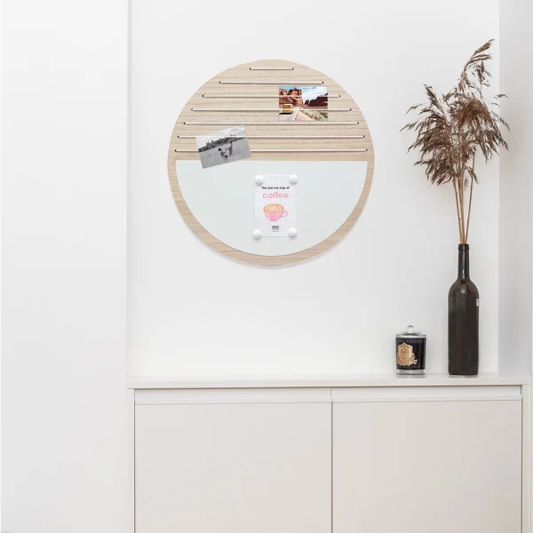 Tableau mémo rond (MDF), magnétique & avec ficelles 50 cm | naturel | cadre vide (sans verre ni panneau arrière)