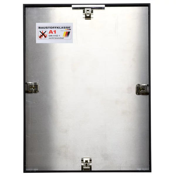 Klassifizierter Standard A1 Brandschutzrahmen Profil S1 50x50 cm | schwarz matt | Normalglas (2 mm)