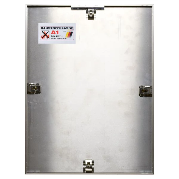 Klassifizierter Standard A1 Brandschutzrahmen Profil S2 50x50 cm | Grau gebürstet | Normalglas (2 mm)