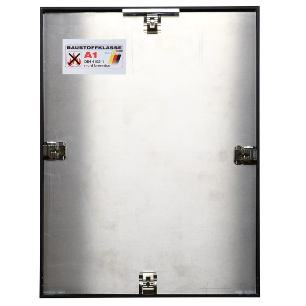 Klassifizierter Standard A1 Brandschutzrahmen Profil S2 50x50 cm | schwarz matt | Normalglas (2 mm)