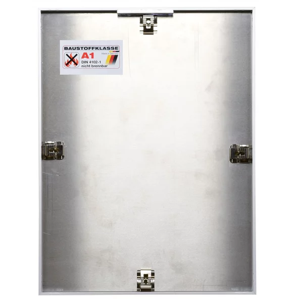 Klassifizierter Standard A1 Brandschutzrahmen Profil S2 50x50 cm | silber matt | Normalglas (2 mm)