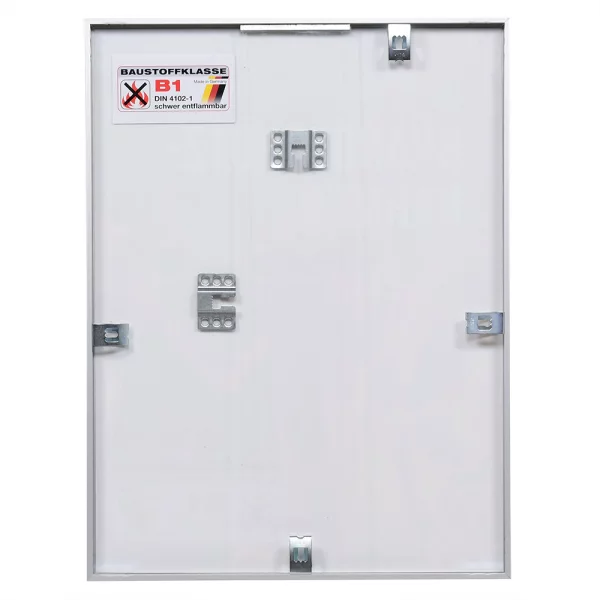 Zertifizierter Standard B1 Brandschutzrahmen Profil S2 21x29,7 cm (A4) | Silber matt | Normalglas (2 mm)