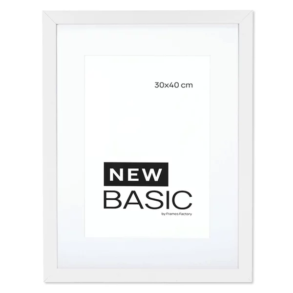 Holz-Bilderrahmen New Basic mit Passepartout 21x29,7 cm (15x21 cm) | Weiß | Kunstglas (2 mm)