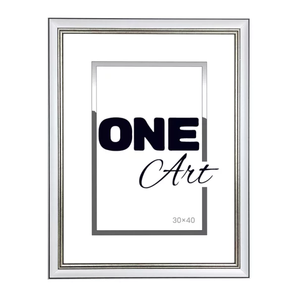 Kunststoffrahmen Krak 10x15 cm | Weiß mit Silber | Kunstglas (1 mm)