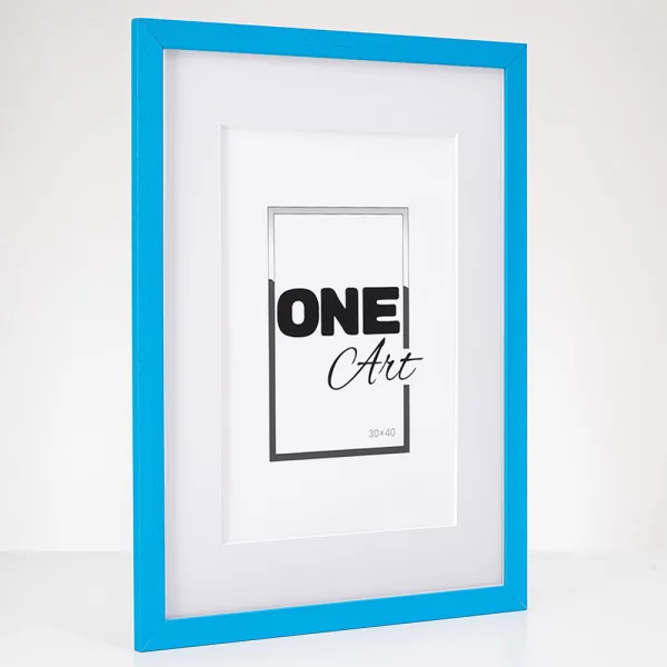 Houten lijst Batino met passe-partout 10x15 cm (9x13 cm) | blauw | kunstglas (1 mm)