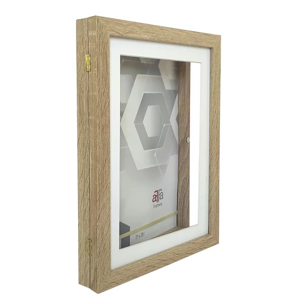 Holz Bilderrahmen Draw zum Öffnen - für DIN A4 Bilder 21x29,7 cm (DIN A4) | birke weiß | Kunstglas (1 mm)