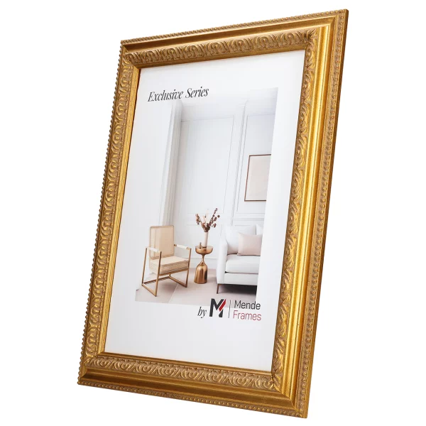 Exklusiv-Holzrahmen Glymur 29,7x42 cm (A3) | Gold | Normalglas (2 mm)