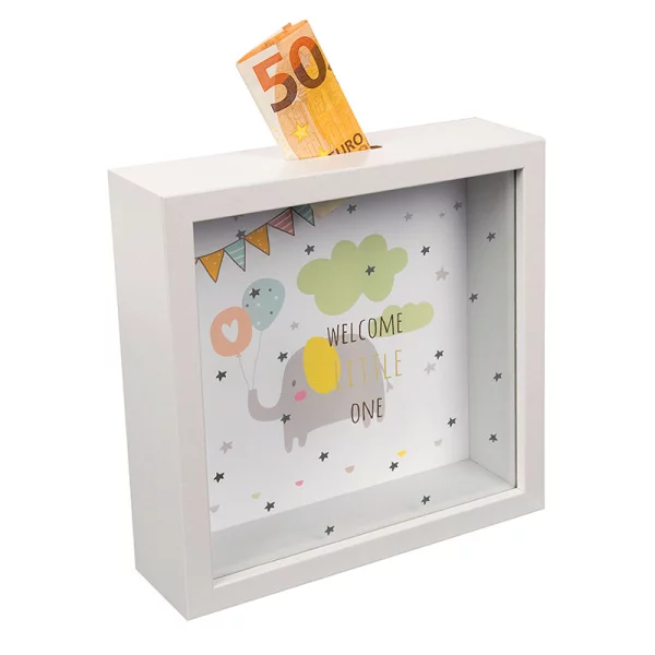 Bilderrahmen Spardose (personalisierbar mit eigenem Bild) 18x18 cm | Little One | Kunstglas (2 mm)