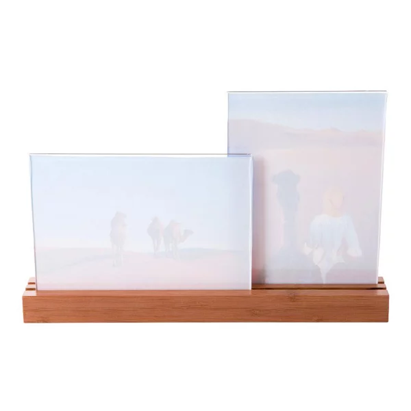 Foto-Aufsteller Bamboo aus Bambus mit Acryl-Bildhaltern 2x13x18 cm | Natur | Kunstglas (2 mm)