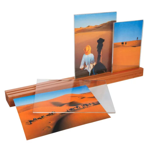 Foto-Aufsteller Bamboo aus Bambus mit Acryl-Bildhaltern 1x10x15 cm, 2x13x18 cm | Natur | Kunstglas (2 mm)