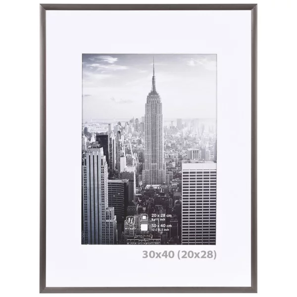 Alu Bilderrahmen Manhattan mit Passepartout 30x40 cm (20x30 cm) | dunkelgrau | Normalglas (2 mm)