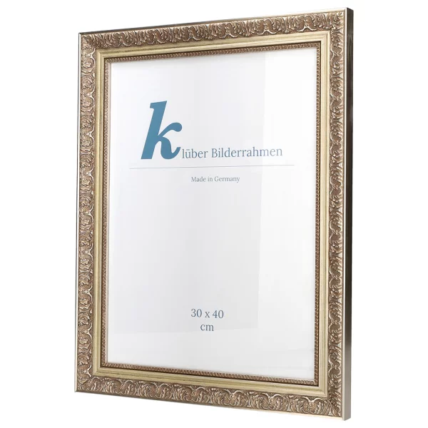 Barock Bilderrahmen León 42x59,4 cm (A2) | silber | Normalglas (2 mm)