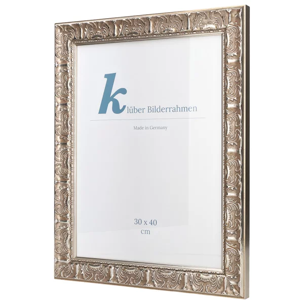 Barock-Bilderrahmen Luanco 42x59,4 cm (A2) | silber | Normalglas (2 mm)