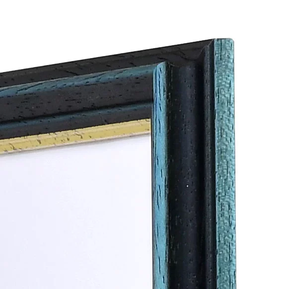 Holz Bilderrahmen Toulouse 10x10 cm | blau-gold | Normalglas (2 mm)