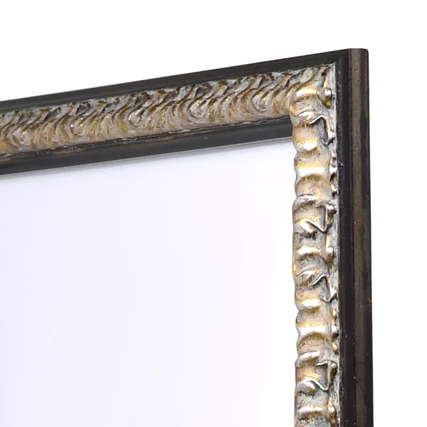 Barock Bilderrahmen Rémelfing 20x20 cm | schwarz-silber | Normalglas (2 mm)