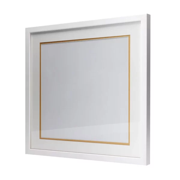 Cadre blanc pour pochette de disque vinyle avec double passe-partout blanc 40x40 cm | blanc avec bord en or | verre standard (2 mm)
