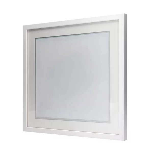 Cadre blanc pour pochette de disque vinyle avec double passe-partout blanc 40x40 cm | blanc avec bord en argent | verre standard (2 mm)