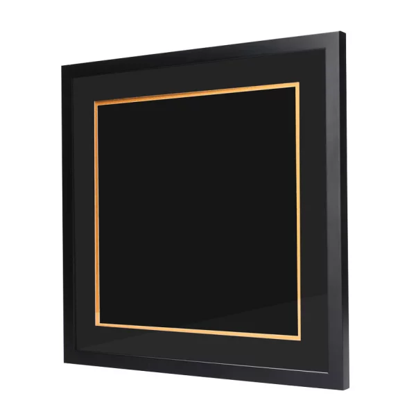 Cadre noir pour pochette de disque vinyle avec double passe-partout noir 40x40 cm | noir avec bord en or | verre standard (2 mm)