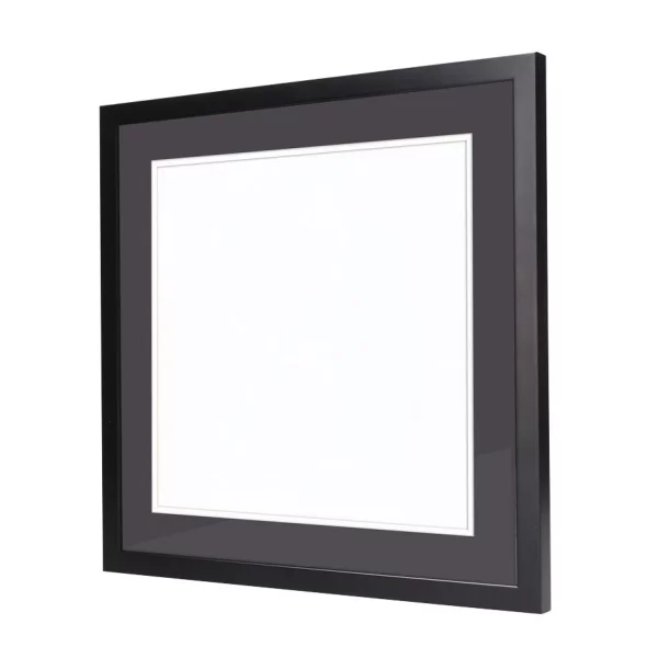 Cadre noir pour pochette de disque vinyle avec double passe-partout noir 40x40 cm | noir avec bord blanc | verre standard (2 mm)