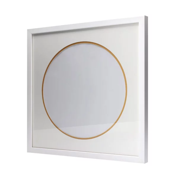 Cadre blanc pour disque vinyle avec double passe-partout blanc 40x40 cm | blanc avec bord en or | verre standard (2 mm)