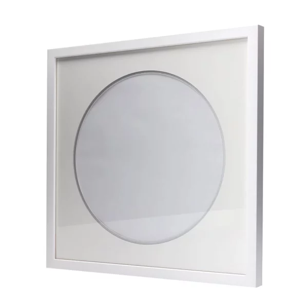 Cadre blanc pour disque vinyle avec double passe-partout blanc 40x40 cm | blanc avec bord en argent | verre standard (2 mm)