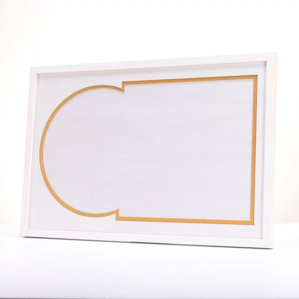 Cadre blanc pour disque vinyle et pochette avec double passe-partout blanc 40x60 cm | blanc avec bord en or | verre standard (2 mm)
