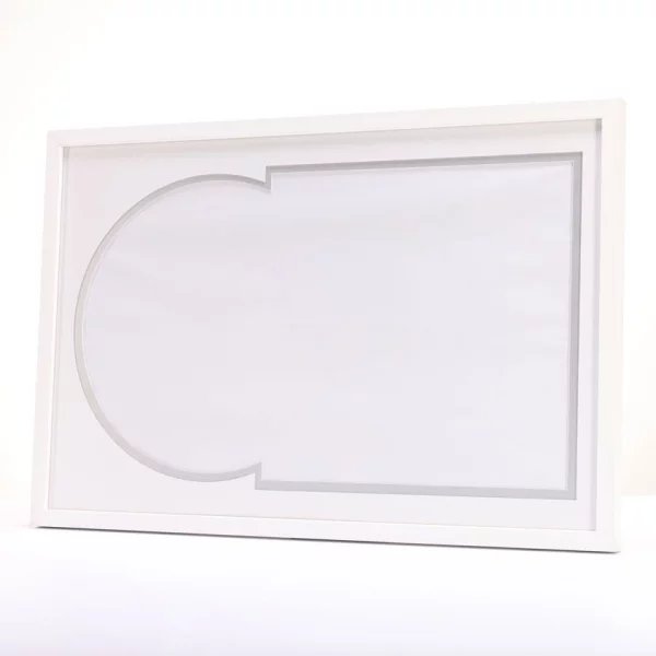 Cadre blanc pour disque vinyle et pochette avec double passe-partout blanc 40x60 cm | blanc avec bord en argent | verre standard (2 mm)