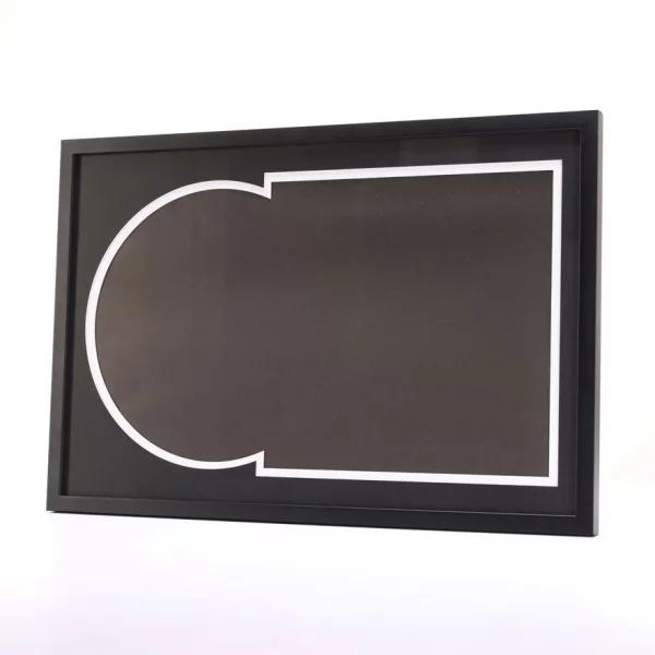 Cadre noir pour disque vinyle et pochette avec double passe-partout noir 40x60 cm | noir avec bord argenté | verre standard (2 mm)