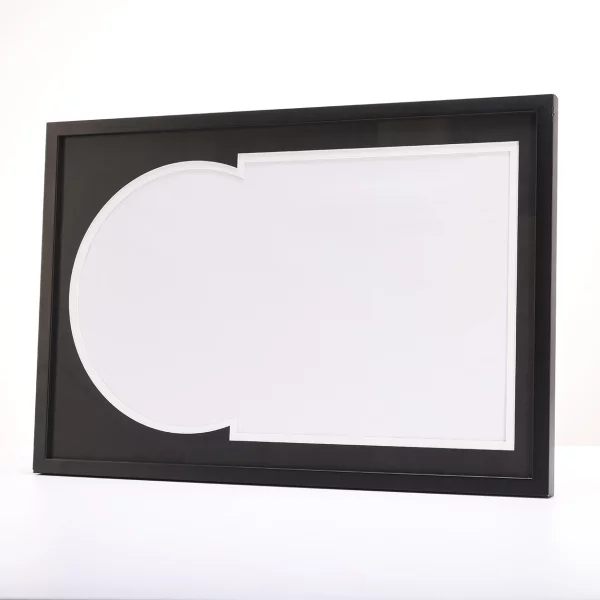 Cadre noir pour disque vinyle et pochette avec double passe-partout noir 40x60 cm | noir avec bord blanc | verre standard (2 mm)