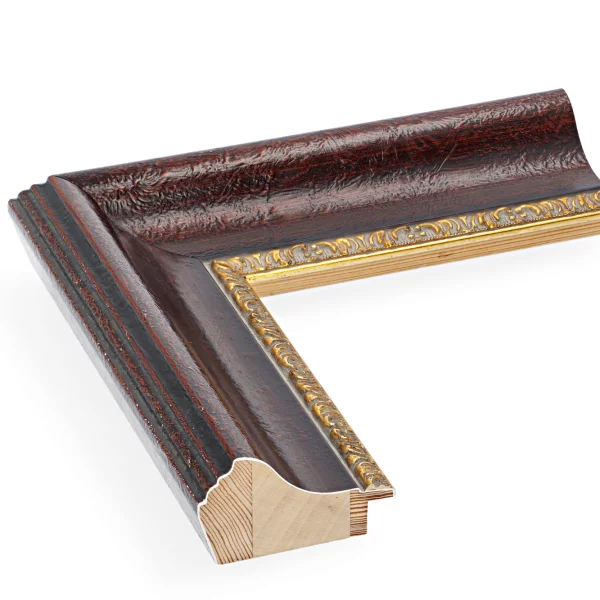 Barockrahmen Worb 29,7x42 cm (A3) | Ziegelerde matt, Verzierung gold | Normalglas (2 mm)