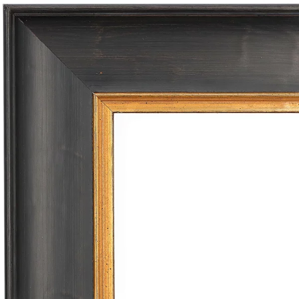 Barockrahmen Aarburg 60x80 cm | Anthrazit-Schwarz mit Gold, handgrundiert | Museumsglas UV 92 entspiegelt