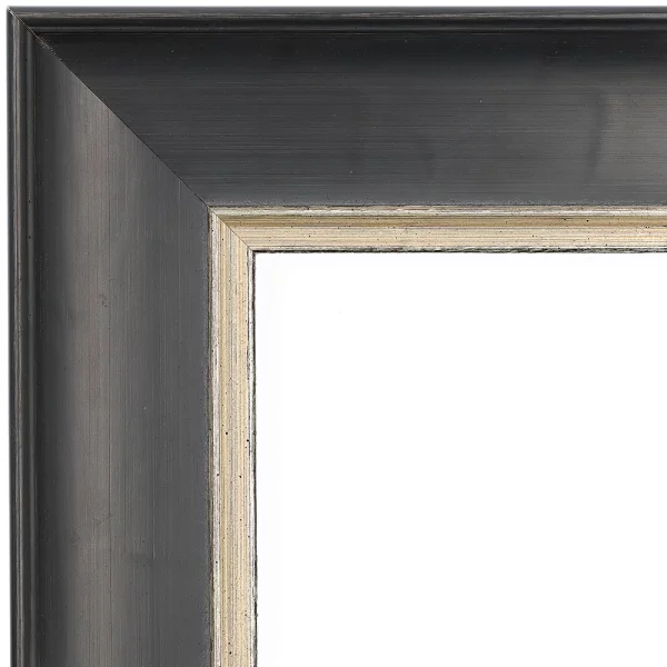 Barockrahmen Aarburg 59,4x84,1 cm (A1) | Anthrazit-Schwarz mit Silber, handgrundiert | Normalglas (2 mm)