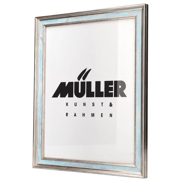 Cadre en bois Brême 18x24 cm | or blanc - bleu | verre standard (2 mm)