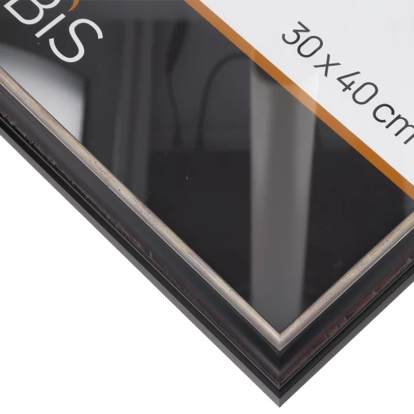 Bilderrahmen Neas aus Holz nach Mass Schwarz mit Silber | Normalglas (2 mm)