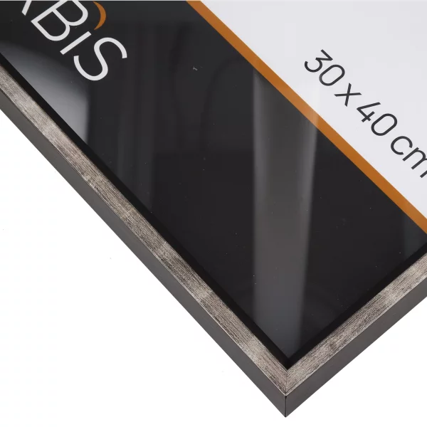 Bilderrahmen Evoque aus Holz nach Mass Silber mit Schwarz | Normalglas (2 mm)