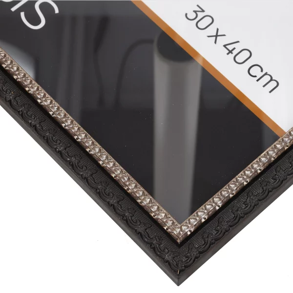 Barockrahmen Francis 13x18 cm | Schwarz mit Silber | Normalglas (2 mm)