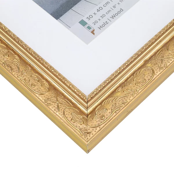 Cadre en bois Baroque avec passe-partout 20x30 cm | or | verre standard (2 mm)