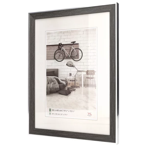 Kunststoff Bilderrahmen Bohemian mit Passepartout 20x30 cm | grau | Normalglas (2 mm)