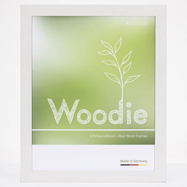 Cadre en bois Fläming 50x70 cm | blanc glacé | verre acrylique (2 mm)