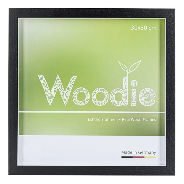 Holz Bilderrahmen Usedom mit Distanzleiste 30x30 cm | Schwarz | Normalglas