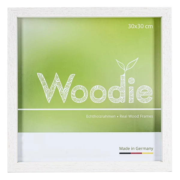 Holz Bilderrahmen Usedom mit Distanzleiste 30x30 cm | Weiß lasiert | Normalglas