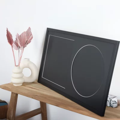 Rama drewniana na płytę gramofonową z okładką 50x70 cm | czarny | szkło sztuczne (2 mm)