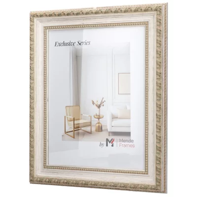 Cornice esclusiva in legno Deloga 70x90 cm | bianco con argento | Vetro standard (2 mm)