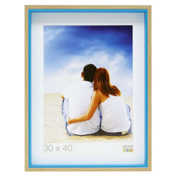 Cadre en bois Peer 20x30 cm | naturel avec bord intérieur bleu | verre standard (2 mm)