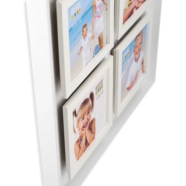 Fotorahmen für 4 Bilder mit Tiefeneffekt 10x10 cm | Weiß | Normalglas (2 mm)