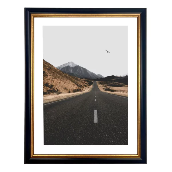 Kunststoffrahmen Krak 50x70 cm | Schwarz mit Gold | Kunstglas (1 mm)