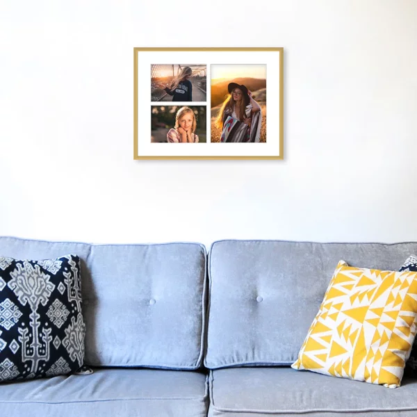 Cadre multi photos en aluminium Amelia pour 3 photos 30x40 cm (3 Bilder) | or | verre synthétique (1 mm)