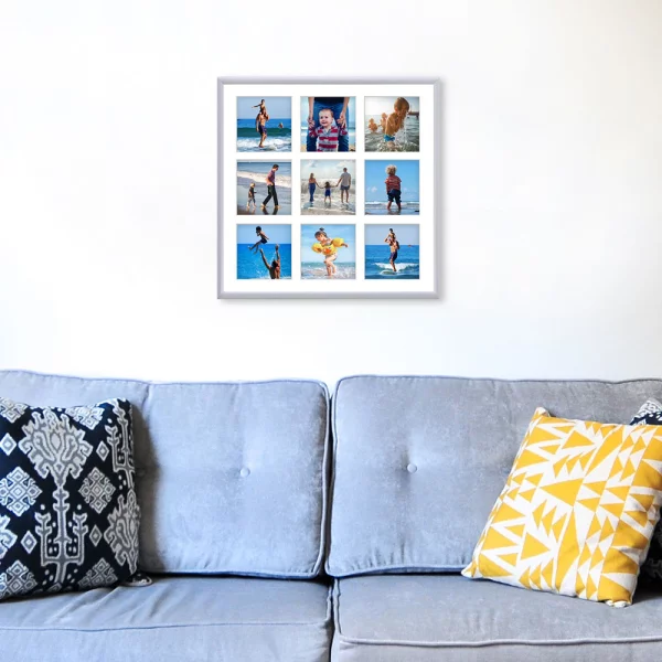Cadre multi photos en aluminium Amelia pour 9 photos 40x40 cm (9 Bilder) | argent | verre synthétique (1 mm)