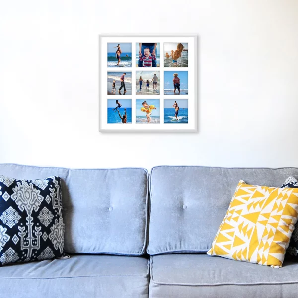 Cadre multi photos en aluminium Amelia pour 9 photos 40x40 cm (9 Bilder) | blanc | verre synthétique (1 mm)