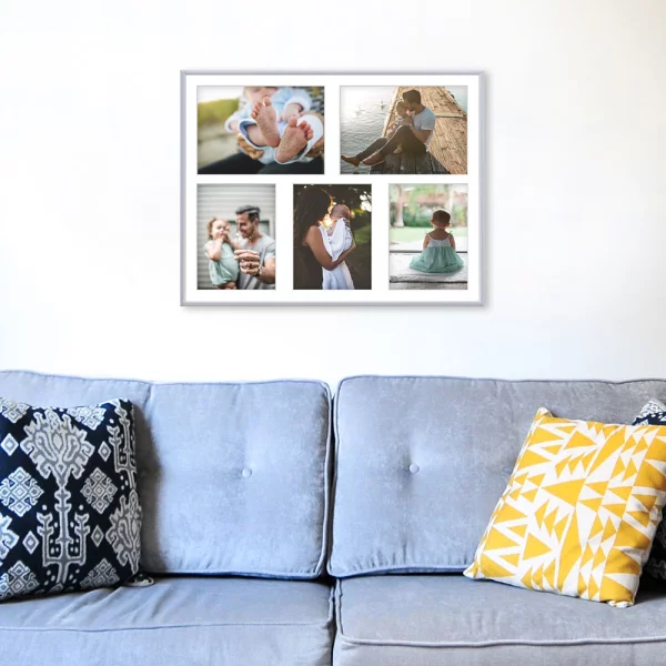 Cadre multi photos en aluminium Amelia pour 5 photos 40x50 cm (5 Bilder) | argent | verre synthétique (1 mm)